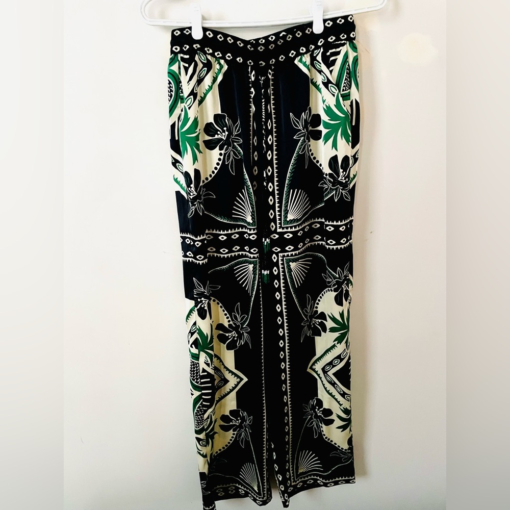 Black and Green Floral wide leg pants